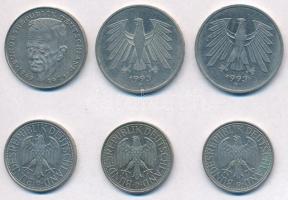 Németország 1991-1993. 1M (3x) + 2M + 5M (2xklf) T:2 Germany 1991-1993. 1 Mark (3x) + 2 Mark + 5 Mark (2xdiff) C:XF