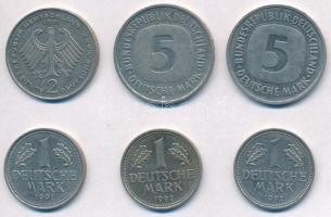 Németország 1991-1993. 1M (3x) + 2M + 5M (2xklf) T:2
Germany 1991-1993. 1 Mark (3x) + 2 Mark + 5 Ma...