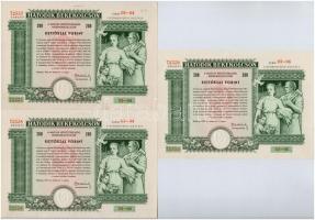 1955. Hatodik Békekölcsön nyereménykölcsön 200Ft-ról (3x) sorszámkövetők, szárazpecséttel, hajtatlanok T:II tűnyom