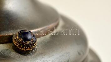 Asztali lámpa, működik, selyem burával, fém és zománc testtel, kis horpadással és hajszál repedéssel...