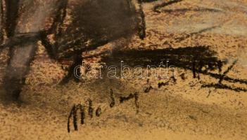 Mednyánszky jelzéssel: Várakozó katonák. Pasztell-szén, papír, 30×45 cm