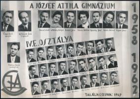 1963 Székesfehérvár, 2 db kistabló a József Attila Gimnázium tanárairól és diákjairól, az egyik foltos, 20x29 cm