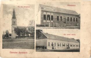 Áporka, Evangélikus református templom, Községháza, Állami elemi iskola (vágott / cut)