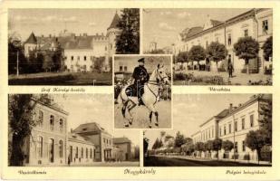 Nagykároly, Carei; Városháza, Polgári leányiskola, vasútállomás, Gróf Károlyi kastély, Horthy Miklós / town hall, girl school, railway station, castle, Horthy