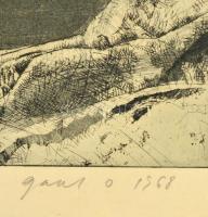 Gaál Domokos (1940- ): Bárkák, rézkarc, papír, üvegezett fa keretben, 27×39 cm