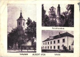 Albertirsa, Hősök szobra, iskola, templom. Bori Erzsébet kiadása (EB)