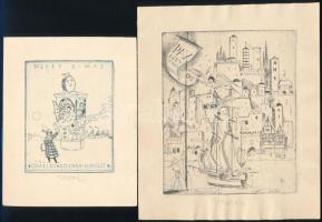 Vadász Endre (1901-1944): 4 db alkalmi grafika. Rézkarc, papír, jelzett, 8×6,5-14×12 cm