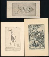 Vadász Endre (1901-1944): 3 db Ex libris. Rézkarc, papír, jelzett a karcon, 10×7-8×12 cm