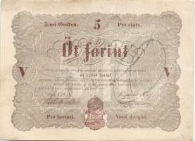 1848. 5Ft "Kossuth bankó" (2x) áthúzással érvénytelenítve T:restaurált