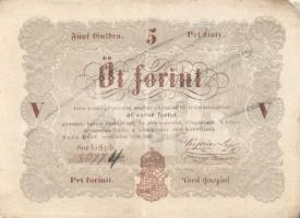 1848. 5Ft "Kossuth bankó" mindkét oldalán áthúzással érvénytelenítve, előoldalon utolsó számjegy javítva! T:restaurált