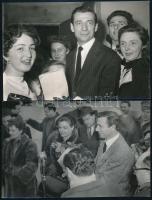 1957 Yves Montand (1921-1991) francia színész Budapesten, 7 db jelzés nélküli vintage fotó Kotnyek Antal (1921-1990) fotóriporter hagyatékából, 12x18 cm