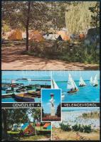 cca 1970 Velencei-tó, 2 db fotó (az egyik vintage, a másik mai nagyítás) + 2 db képeslap, 24x18 cm é...