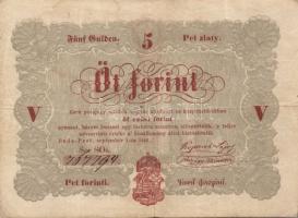 1848. 5Ft "Kossuth bankó" "5" értékjelzés erősen lecsúszva! T:II-