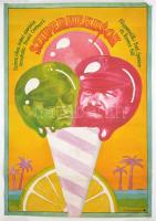 1985 Hodosi Mária (1943-): Szuperhekusok olasz film plakát, főszerepben: Bud Spencer és Terence Hill, alján apró szakadás, 80,5x56 cm / Miami Supercops movie poster, with small tear, 80,5x56 cm