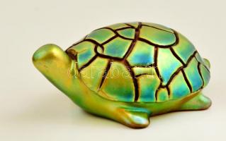 Zsolnay teknős, eozin mázas, hibátlan, jelzett, 9x6x4 cm / Zsolnay eosin turtle, signed, perfect condition, 9x6x4 cm