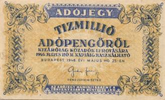 1946. 10.000.000AP sárgás, vízjeles papíron, címer baloldalon T:II