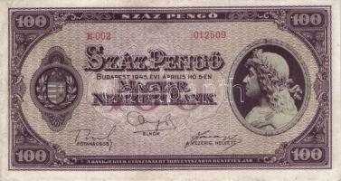 1945. 100P "büntetés" szóban "N" felett nincs lemezhiba! R! T:restaurált