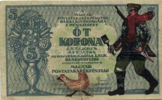 1919. 5K gúnyrajzzal "vörös katona előtte kakas" T:III