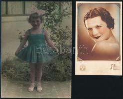 cca 1930 Kézzel színezett fényképek, 4 db vintage fotó, 9x12 cm és 18x13 cm között