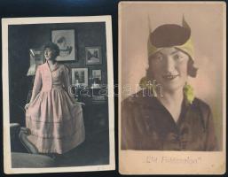 cca 1930 Kézzel színezett fényképek, 4 db vintage fotó, 9x12 cm és 18x13 cm között