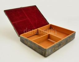 Réz art deco kártya doboz, jelzés nélkül, kopott, 14×18,5 cm