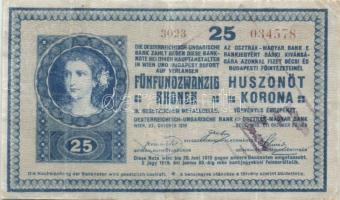 1918. 25K  "sima" "3023" sorozatszámmal, nehezen olvasható lila  ellenbélyegzőve...