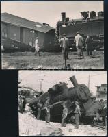 Vasúti katasztrófák, 4 db vintage fotó Tiszavölgyi József (1909-?) fotóriporter hagyatékából, 9x12 cm és 9x14 cm