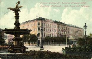 Pozsony, Pressburg, Bratislava; Színház tér, Savoy és Palugyay szálló / square view with hotels (EK)
