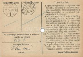 1946. Pénztárjegy teljes sor 10.000AP érvénytelenített, köralakú bélyegző, hátlapi szöveg átlagtól e...