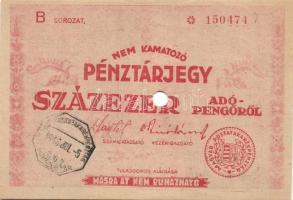 1946. Pénztárjegy teljes sor 10.000AP érvénytelenített, köralakú bélyegző, hátlapi szöveg átlagtól e...