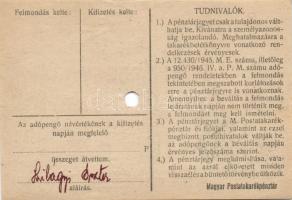 1946. Pénztárjegy teljes sor 10.000AP érvénytelenített, köralakú bélyegző, hátlapi szöveg átlagtól e...