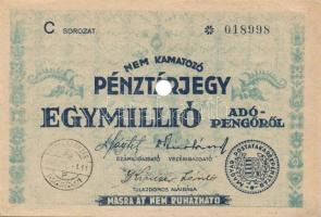 1946. Pénztárjegy teljes sor 10.000AP érvénytelenített, köralakú bélyegző, hátlapi szöveg átlagtól e...