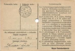 1946. Pénztárjegy teljes sor 10.000AP érvénytelenített, köralakú bélyegző, hátlapi szöveg átlagtól e...