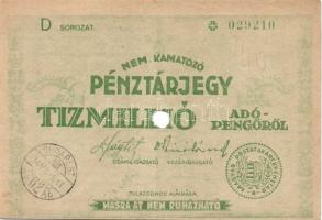 1946. Pénztárjegy teljes sor 10.000AP érvénytelenített, köralakú bélyegző, hátlapi szöveg átlagtól e...