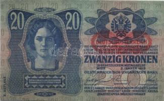 1913. 20K II.kiadás, piros "Deutschösterreich" bélyegzővel T:I