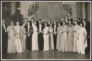 1936 Budapest, báli ruhák divatja, 3 db vintage fénykép, feliratozva, datálva, 11,5x17,5 cm