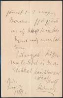 1889 Hegedűs Sándor (1847-1906) közgadász, miniszter, író saját kézzel írt szerelmes levele Jókay Jo...