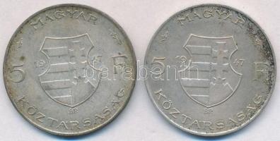 1947. 5Ft Ag "Kossuth" (2x) T:2,2- patina