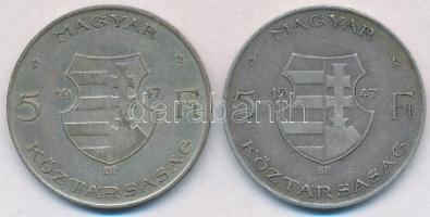 1947. 5Ft Ag "Kossuth" (2x) T:2,2- patina