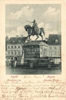 Zagreb, Agram; Jelacicev trg., Vinara, Mesnica Zige Rendely / Platz / square, statue, shops (EK)
