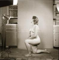 cca 1965 A konyhaszekrény őrzője, szolidan erotikus felvételek, 4 db vintage negatív, 6x6 cm