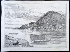 Deim Pál (1932- ): Visegrád, rézkarc, papír, jelzett, restaurált, 29×39,5 cm