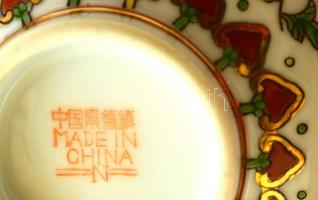 6 db kínai csésze 4db kanállal, kézzel festett, jelzett, hibátlan