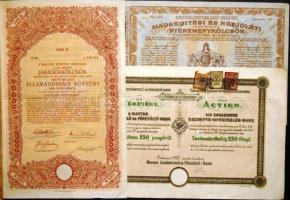1886. "Egyh Műemléki Alap" sorsjegykölcsön  + 1917. "Hadsegítési és Népjóléti nyereménykölcsön" 40K-ról + 1917. Államadóssági kötvény 1000K-ról + 1927. "Magyar Leszámítoló és Pénzváltó Bank" részvénye 250P-ről + 1943. "Hangya Term. és Fogy. Szövetkezet" üzletrész 10P-ről + Arad "Hollandi Földhitelintézet" megrendelési lap, 3 nyelven