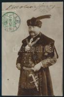 1905 Molnár Jenő (1861-1926) ügyvéd, országgyűlési képviselő fényképe díszmagyarban aláírásának képével. Fotólap postán elküldve 9x15 cm