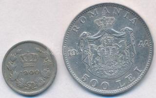 Románia 1900. 5b Cu-Ni + 1944. 500L Ag "I. Mihály" T:2 kis ph.
Romania 1900. 5 Bani Cu-Ni...