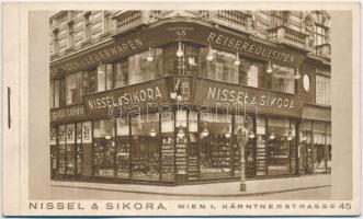 Nissel & Sikora. Wien I. Kärntnerstrasse 45 / Austrian special store for fine enamelled goods, needle-point bags and leather goods. advertisement postcard booklet with 3 postcards