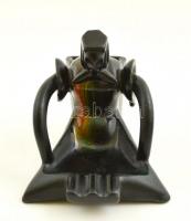 Gorka Géza (1894-1971): Figurális art deco gyufatartó-hamuzó, fekete-narancssárga mázzal, jelzett (N...