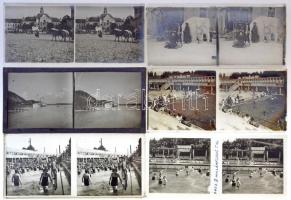 1932 Budapesti hullámfürdő és más témák, 7 db sztereo diapozitív képpár üveglemezen, 6x12,5 cm