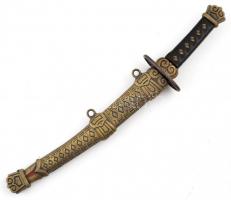 Szamurájkard alakú fém papírvágó kés, h: 21 cm